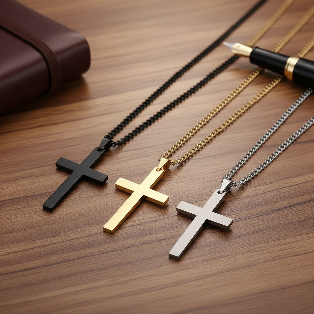 Kruisketting Heren RVS Hanger Religieus Symbool Dagelijks Stijlvol Cadeau Zwart Zilver Goud Sieraad Accessoire | Sansoti