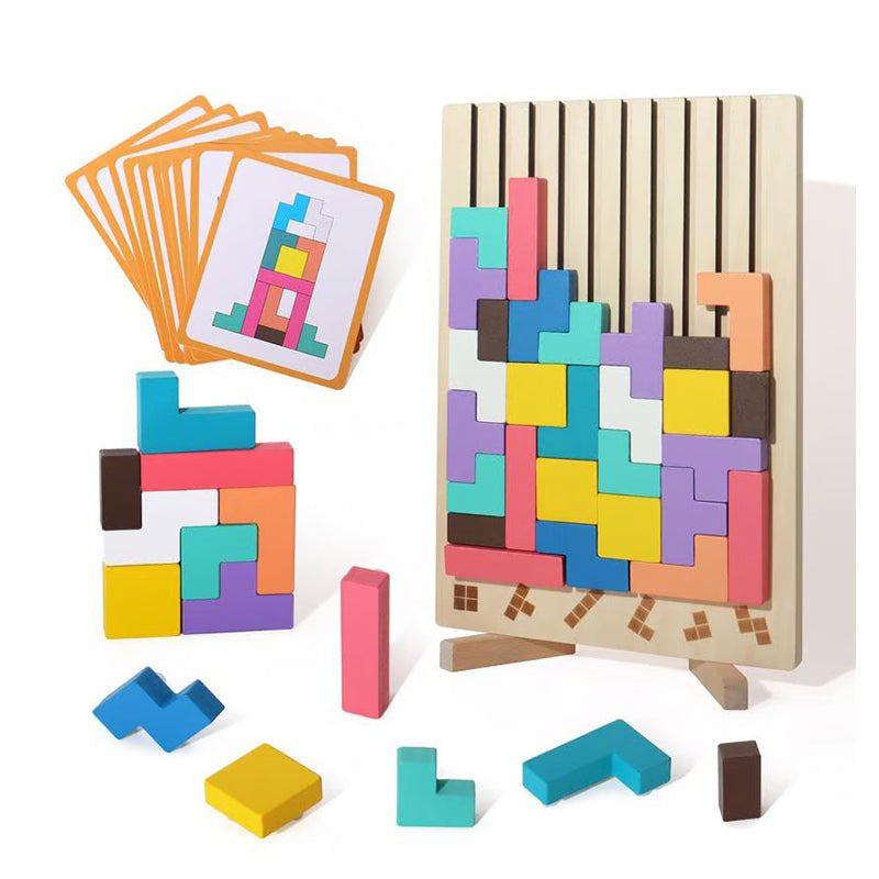 Houten 3D Puzzelspel voor Kinderen – Creatief Tetris Stapelspel met Geometrische Blokken – Ruimtelijk Inzicht & Handcoördinatie | Sansoti