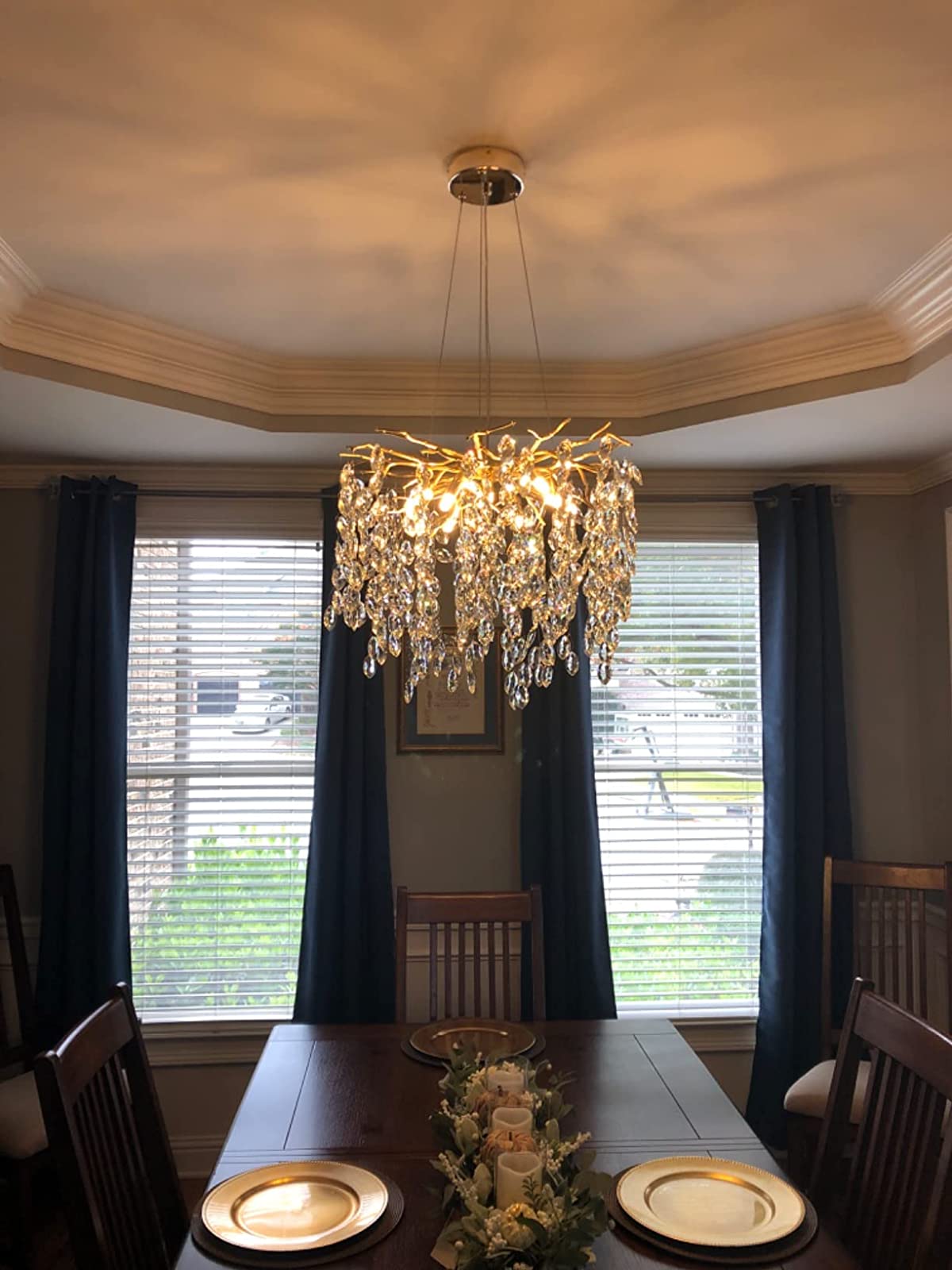 Lustre en cristal au design de branches avec éclairage LED G9, à intensité variable, pour salle à manger et salon, éclairage d'ambiance | Sansoti