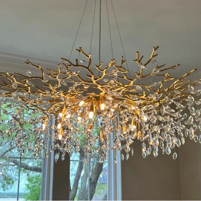 Lustre en cristal au design de branches avec éclairage LED G9, à intensité variable, pour salle à manger et salon, éclairage d'ambiance | Sansoti