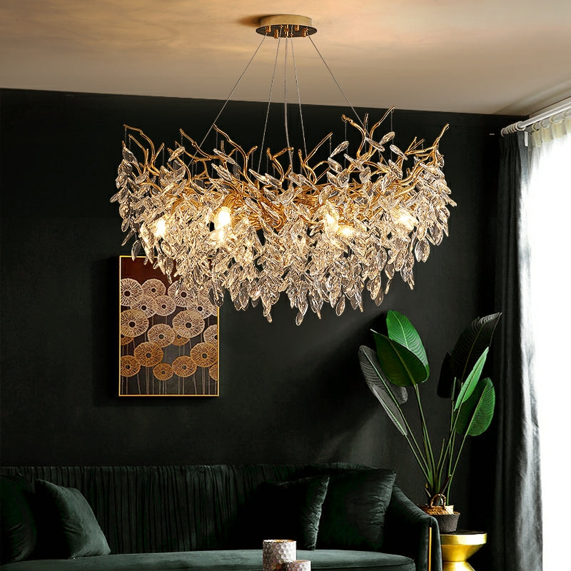 Lustre en cristal au design de branches avec éclairage LED G9, à intensité variable, pour salle à manger et salon, éclairage d'ambiance | Sansoti