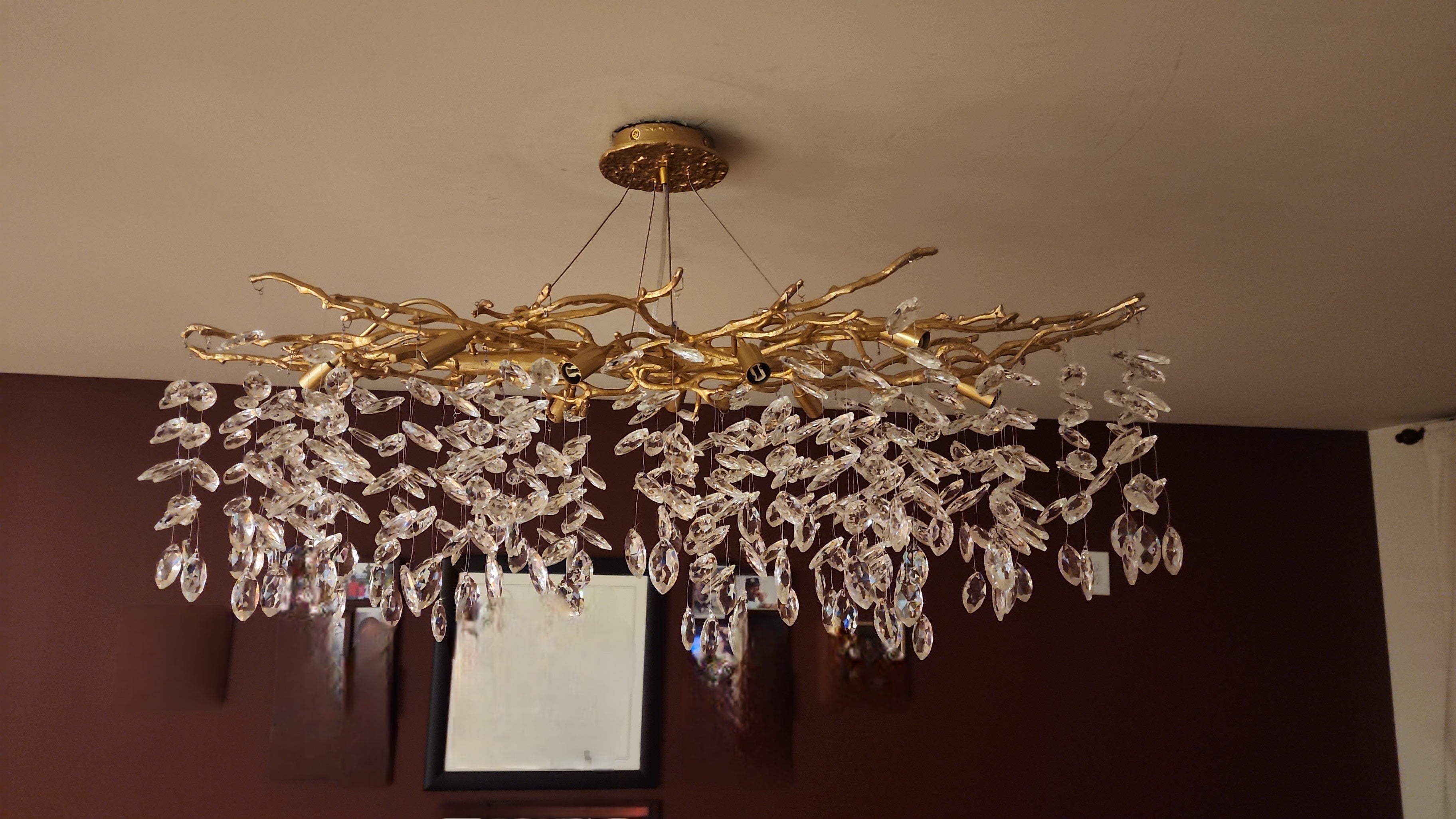 Lustre en cristal au design de branches avec éclairage LED G9, à intensité variable, pour salle à manger et salon, éclairage d'ambiance | Sansoti