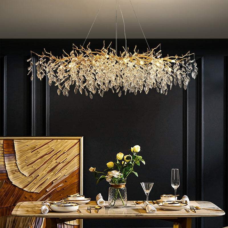 Lustre en cristal au design de branches avec éclairage LED G9, à intensité variable, pour salle à manger et salon, éclairage d'ambiance | Sansoti