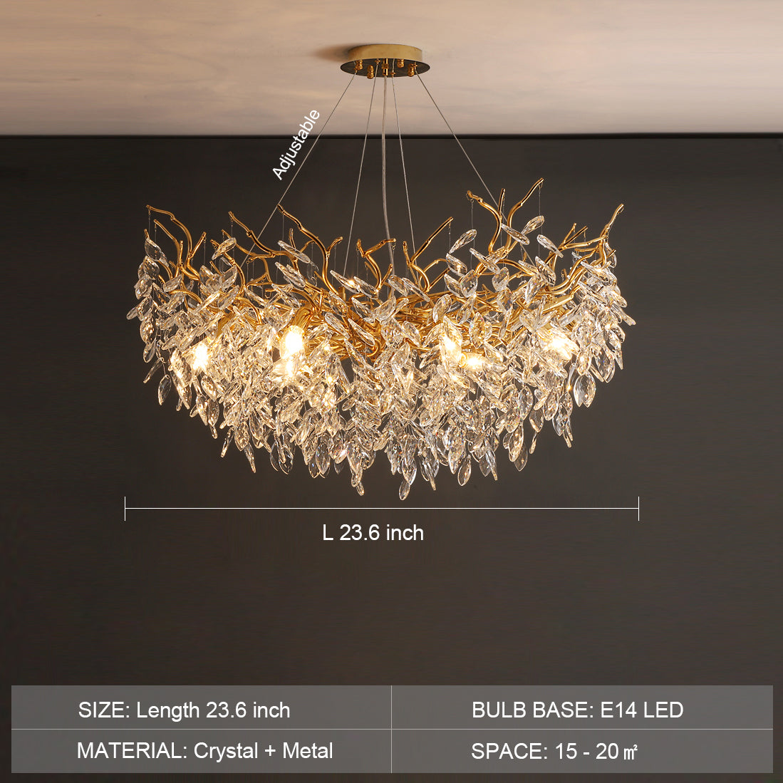 Lustre en cristal au design de branches avec éclairage LED G9, à intensité variable, pour salle à manger et salon, éclairage d'ambiance | Sansoti