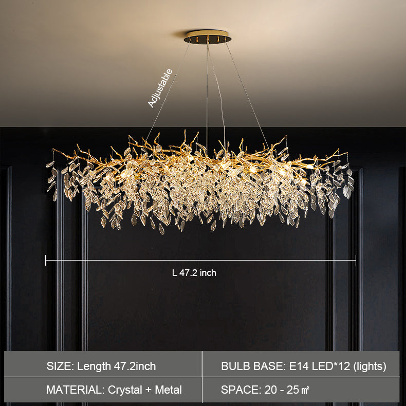 Lustre en cristal au design de branches avec éclairage LED G9, à intensité variable, pour salle à manger et salon, éclairage d'ambiance | Sansoti