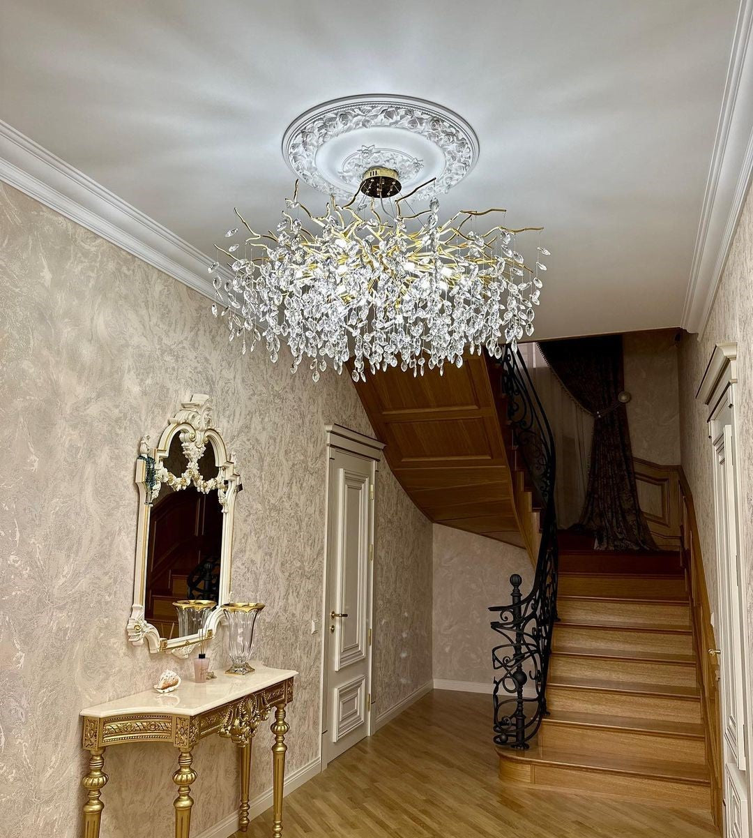 Lustre en cristal au design de branches avec éclairage LED G9, à intensité variable, pour salle à manger et salon, éclairage d'ambiance | Sansoti