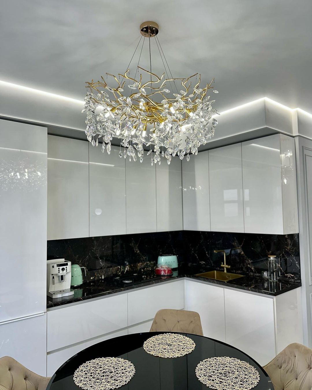 Lustre en cristal au design de branches avec éclairage LED G9, à intensité variable, pour salle à manger et salon, éclairage d'ambiance | Sansoti
