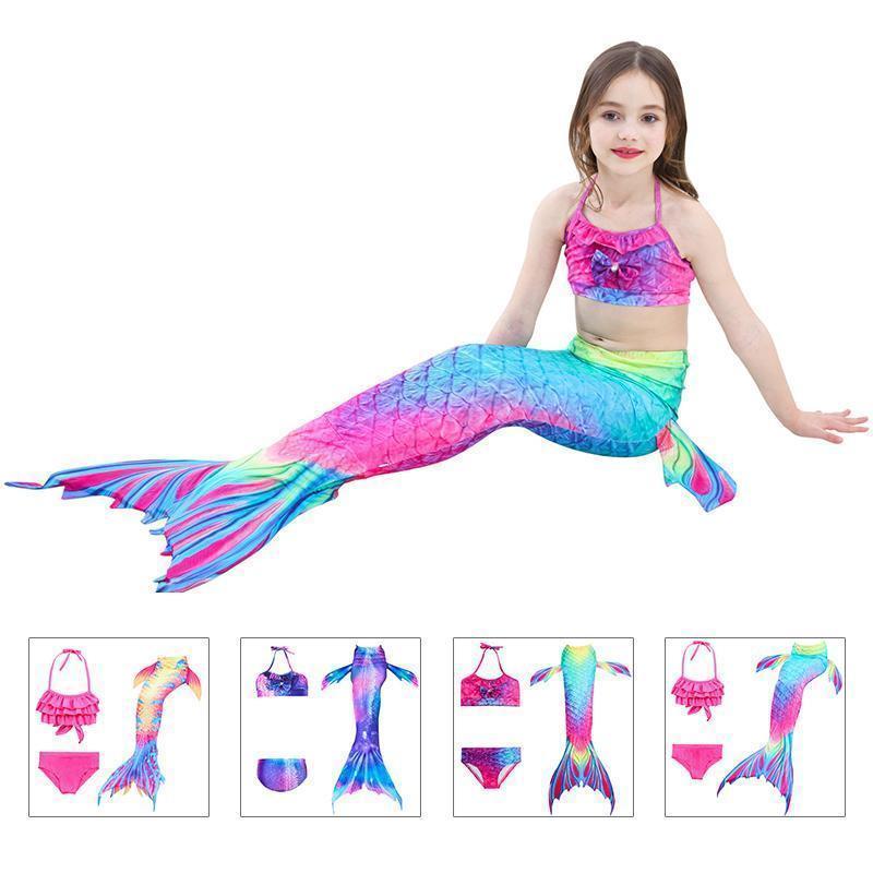 Meerjungfrauen-Schwimmset für Mädchen, 3-teilig, mit Schwanz, Top und Höschen, Schwimmbad, Strand, Kostüm für Verkleidungspartys, Fantasie | Sansoti