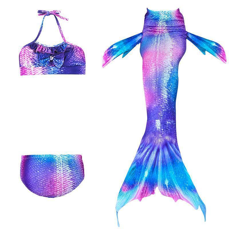 Meerjungfrauen-Schwimmset für Mädchen, 3-teilig, mit Schwanz, Top und Höschen, Schwimmbad, Strand, Kostüm für Verkleidungspartys, Fantasie | Sansoti