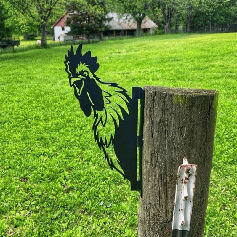 Décoration murale en métal représentant un animal de ferme, 28 x 29 cm, fer brun, ornement de jardin, décoration extérieure rustique, fait main | Sansoti