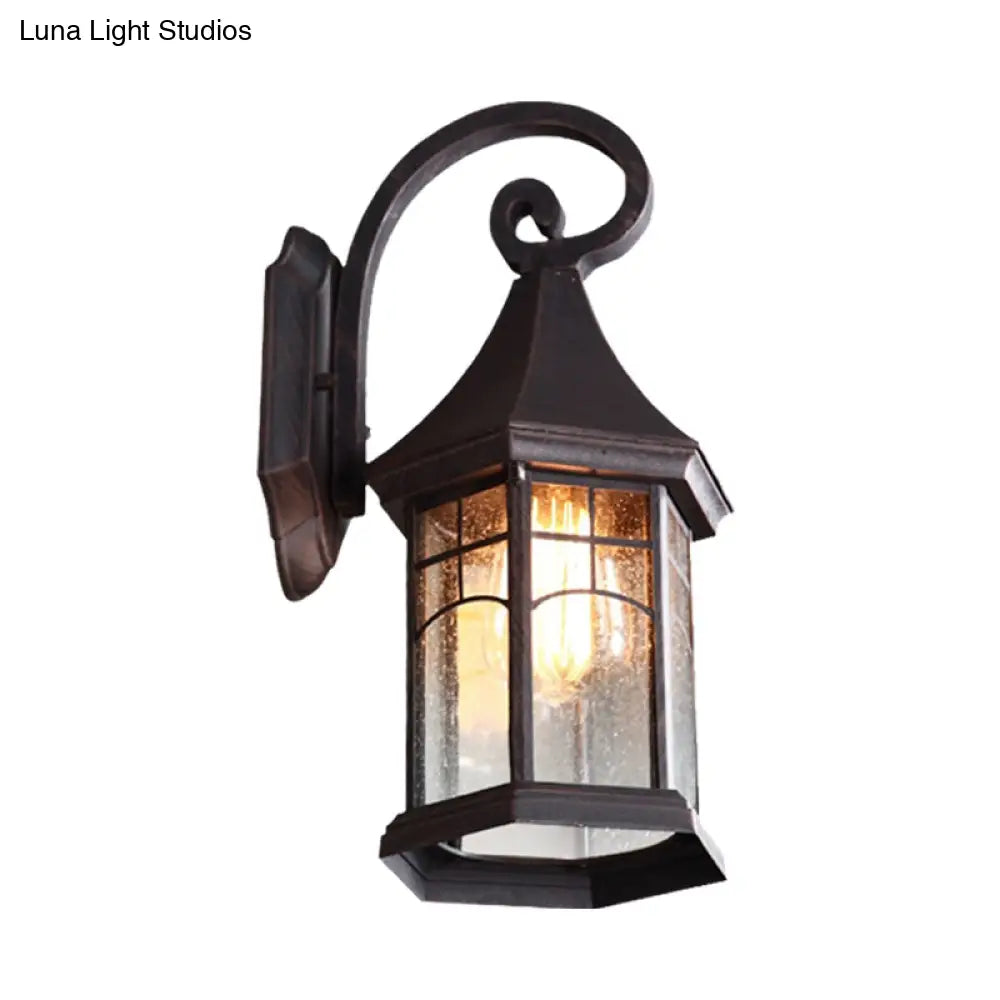 Buitenwandlamp Zwart Brons Gestructureerd Glas Lantaarn Stijl Klassieke Tuinverlichting LED E27 Buiten | Sansoti