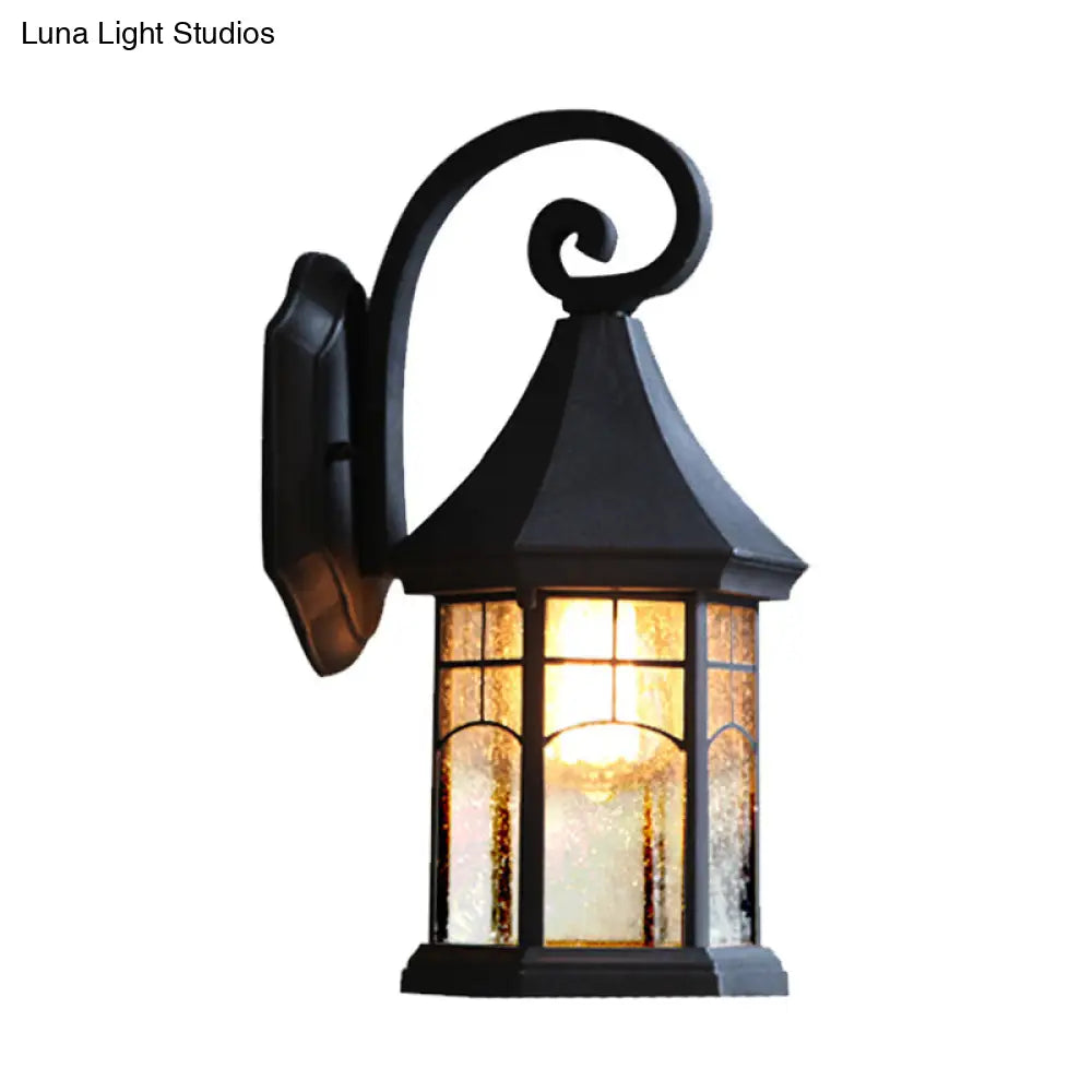 Buitenwandlamp Zwart Brons Gestructureerd Glas Lantaarn Stijl Klassieke Tuinverlichting LED E27 Buiten | Sansoti