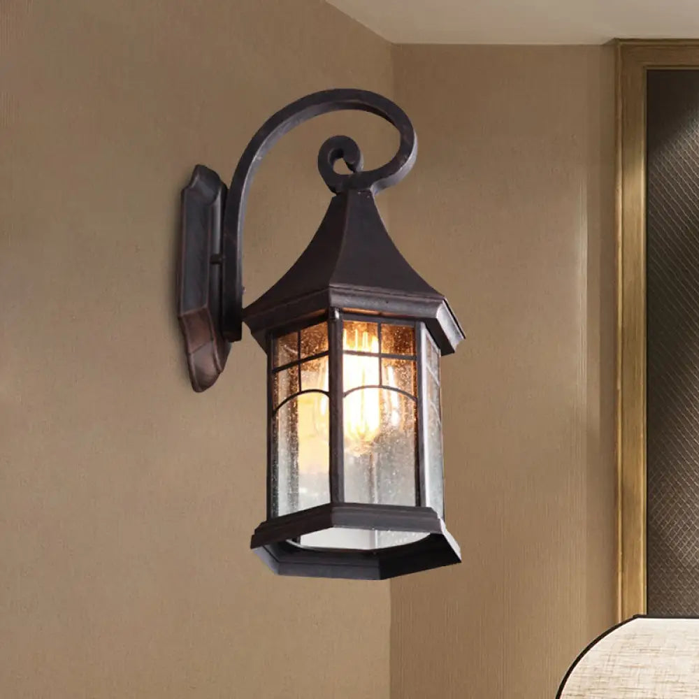 Buitenwandlamp Zwart Brons Gestructureerd Glas Lantaarn Stijl Klassieke Tuinverlichting LED E27 Buiten | Sansoti