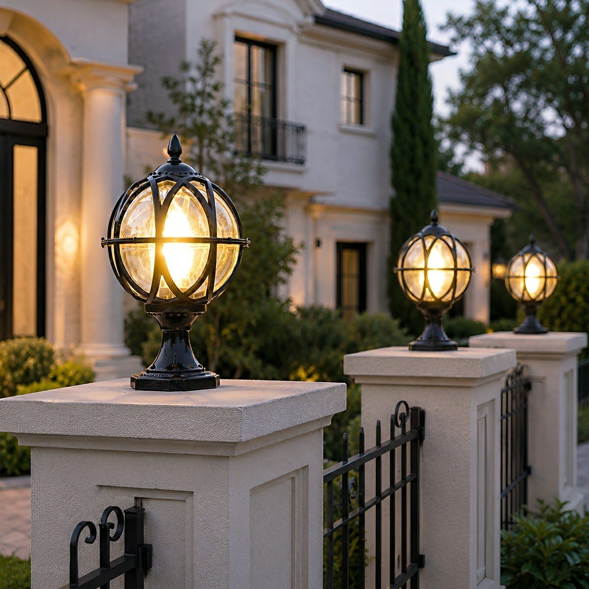 Outdoor Globe Lamp Glass Weather-Resistant Garden Lighting Hardwired E27 Aluminum Rustic for Fence Patio | Sansoti