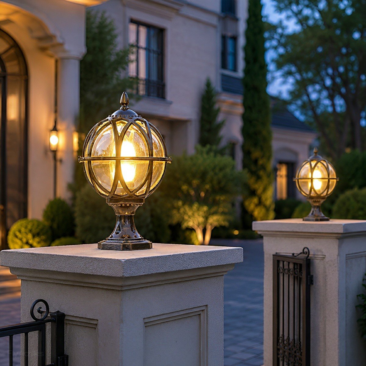 Outdoor Globe Lamp Glass Weather-Resistant Garden Lighting Hardwired E27 Aluminum Rustic for Fence Patio | Sansoti