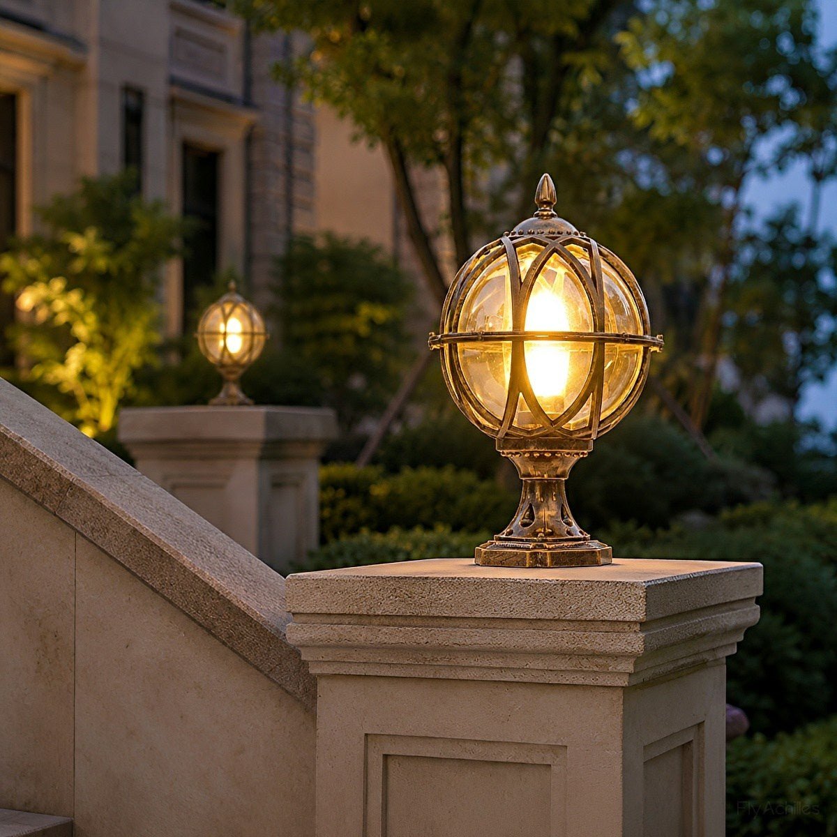 Outdoor Globe Lamp Glass Weather-Resistant Garden Lighting Hardwired E27 Aluminum Rustic for Fence Patio | Sansoti