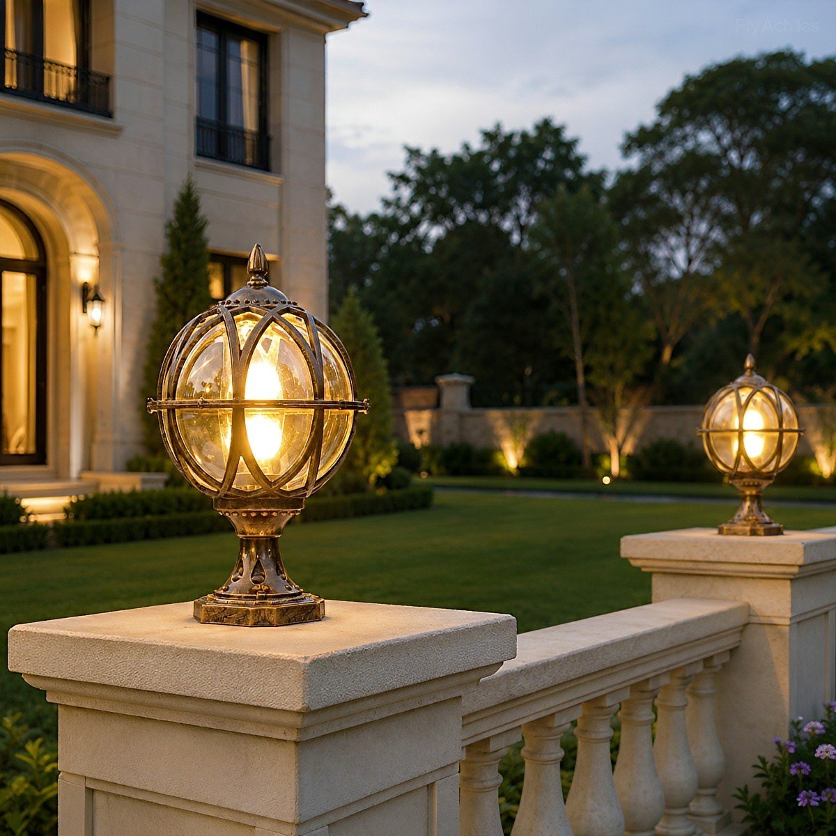 Outdoor Globe Lamp Glass Weather-Resistant Garden Lighting Hardwired E27 Aluminum Rustic for Fence Patio | Sansoti