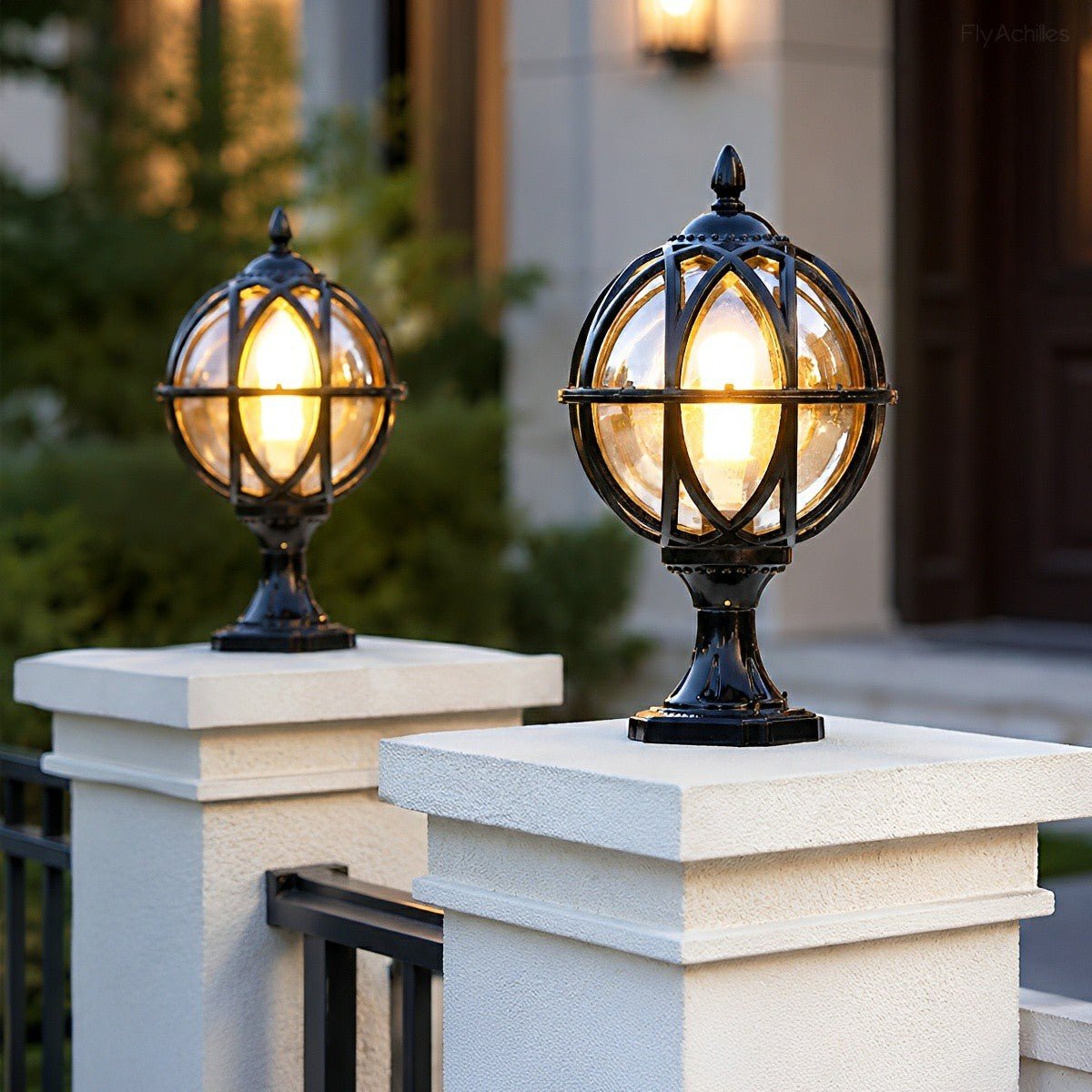 Outdoor Globe Lamp Glass Weather-Resistant Garden Lighting Hardwired E27 Aluminum Rustic for Fence Patio | Sansoti