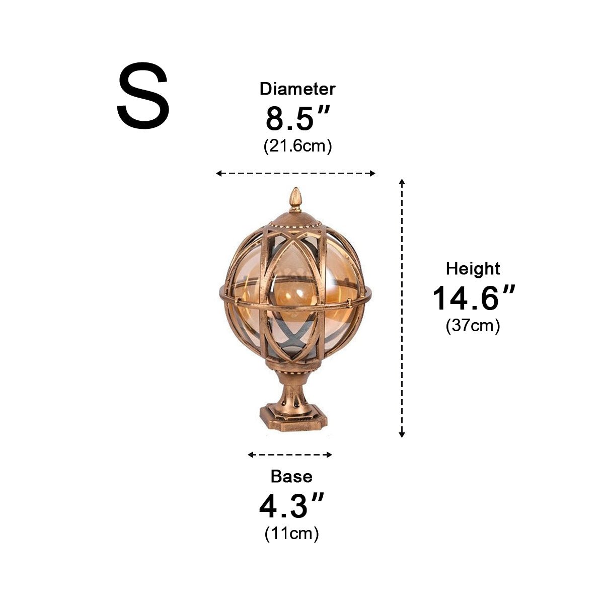 Outdoor Globe Lamp Glass Weather-Resistant Garden Lighting Hardwired E27 Aluminum Rustic for Fence Patio | Sansoti
