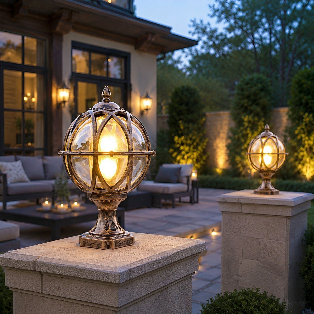 Outdoor Globe Lamp Glass Weather-Resistant Garden Lighting Hardwired E27 Aluminum Rustic for Fence Patio | Sansoti