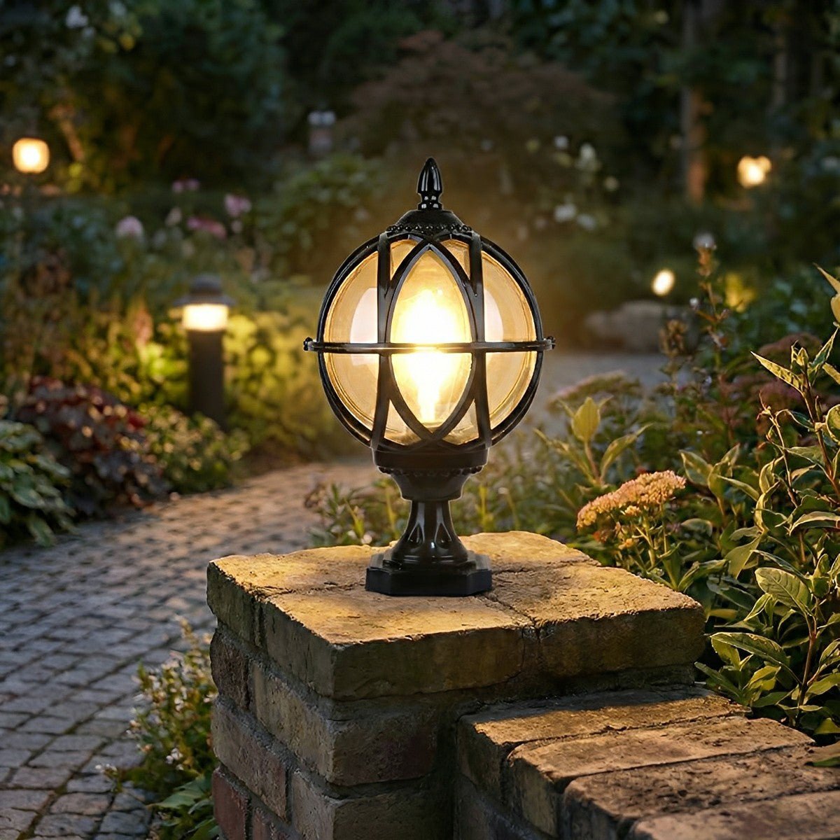Outdoor Globe Lamp Glass Weather-Resistant Garden Lighting Hardwired E27 Aluminum Rustic for Fence Patio | Sansoti