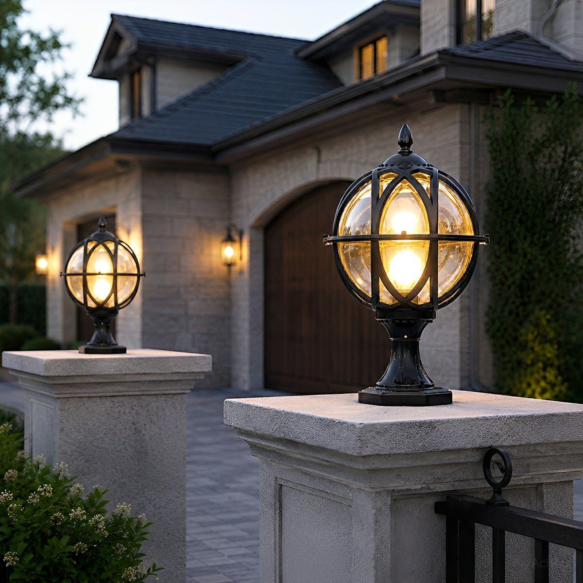 Outdoor Globe Lamp Glass Weather-Resistant Garden Lighting Hardwired E27 Aluminum Rustic for Fence Patio | Sansoti