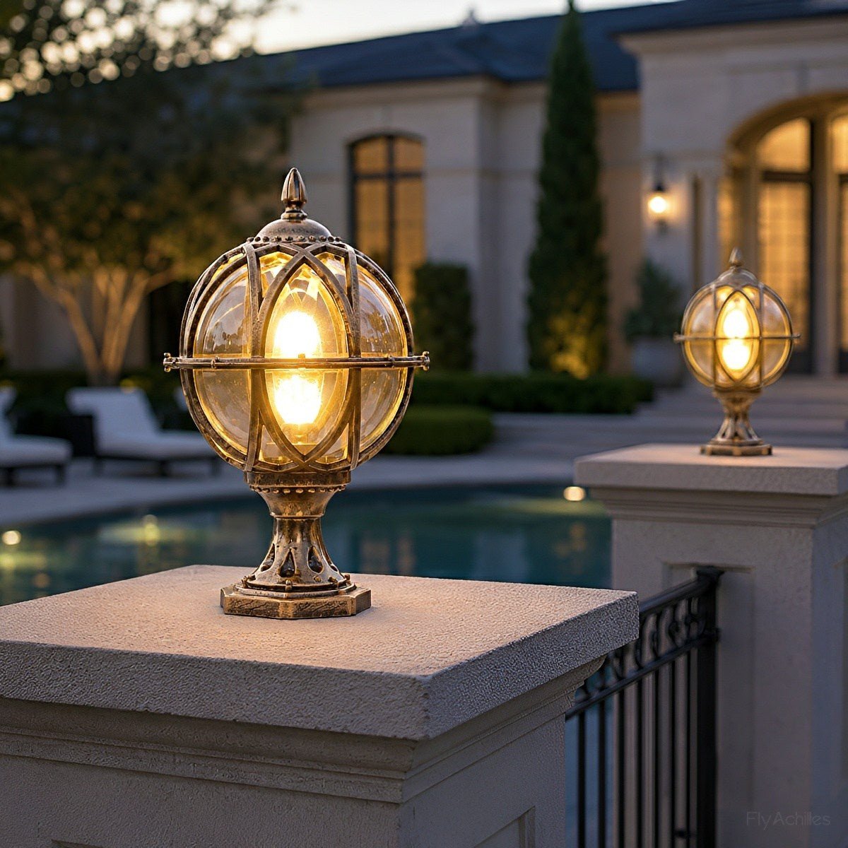 Outdoor Globe Lamp Glass Weather-Resistant Garden Lighting Hardwired E27 Aluminum Rustic for Fence Patio | Sansoti