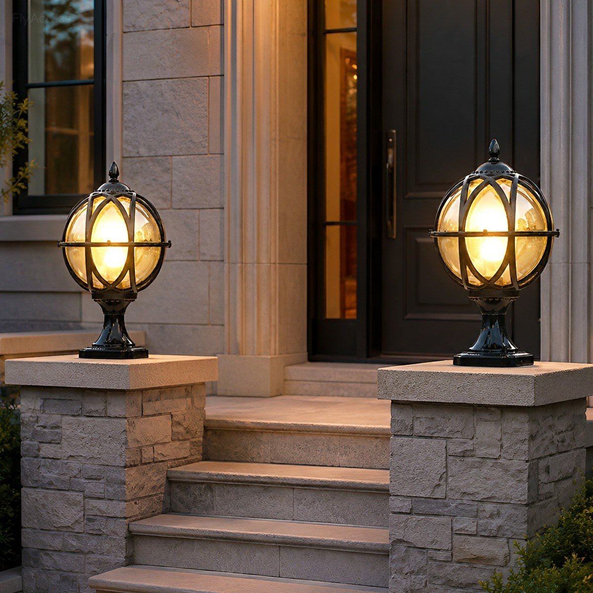 Outdoor Globe Lamp Glass Weather-Resistant Garden Lighting Hardwired E27 Aluminum Rustic for Fence Patio | Sansoti