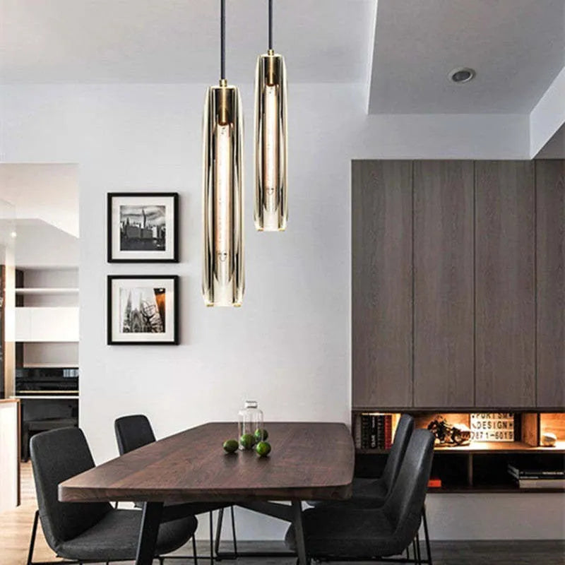Glazen Hanglamp met Messing Armatuur en Rookglas Kap Scandinavisch Design voor Eetkamer Woonkamer Keuken | Sansoti