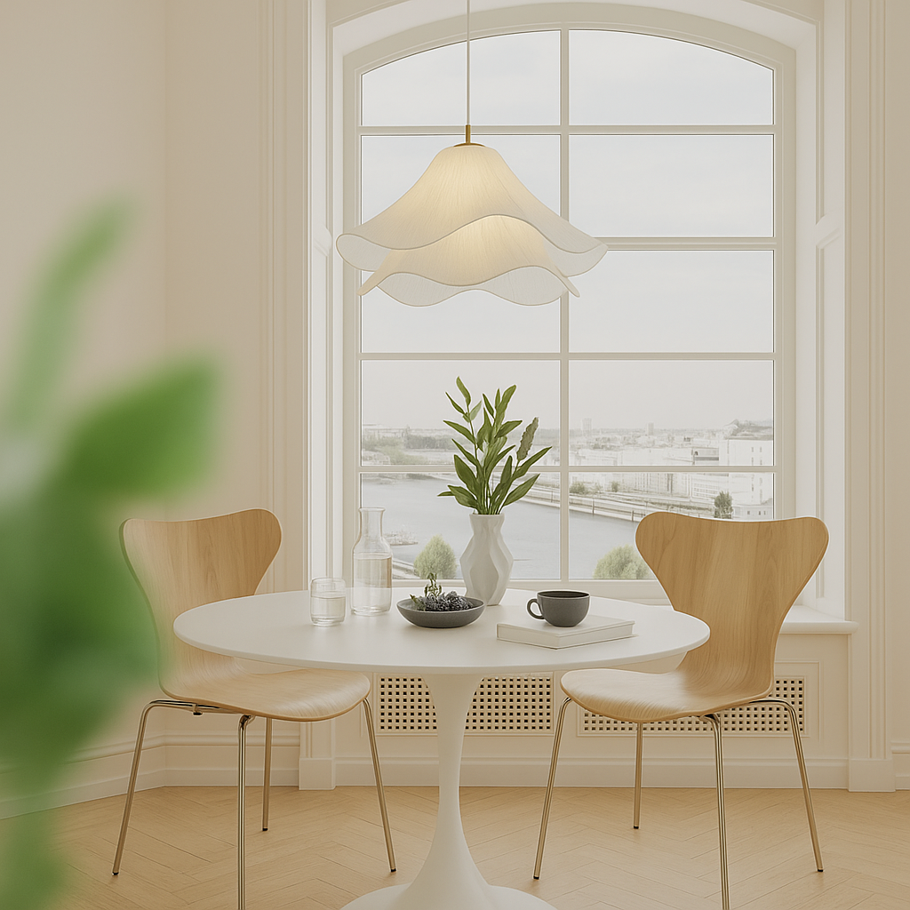 Etherule Blumen-Hängeleuchte Stoff Metall Beige Esszimmer Hängeleuchte Geschichtetes Design Stimmungslicht Moderne Hängeleuchte | Restfield