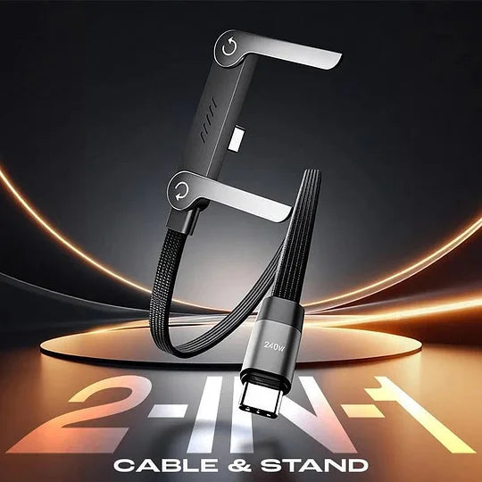 USB-C-Ladekabel mit Smartphone-Ständer 240W-Schnellladung | 1,5m Geflochtenes Nylon Gaming Videotelefonie-Ladekabel | Sansoti