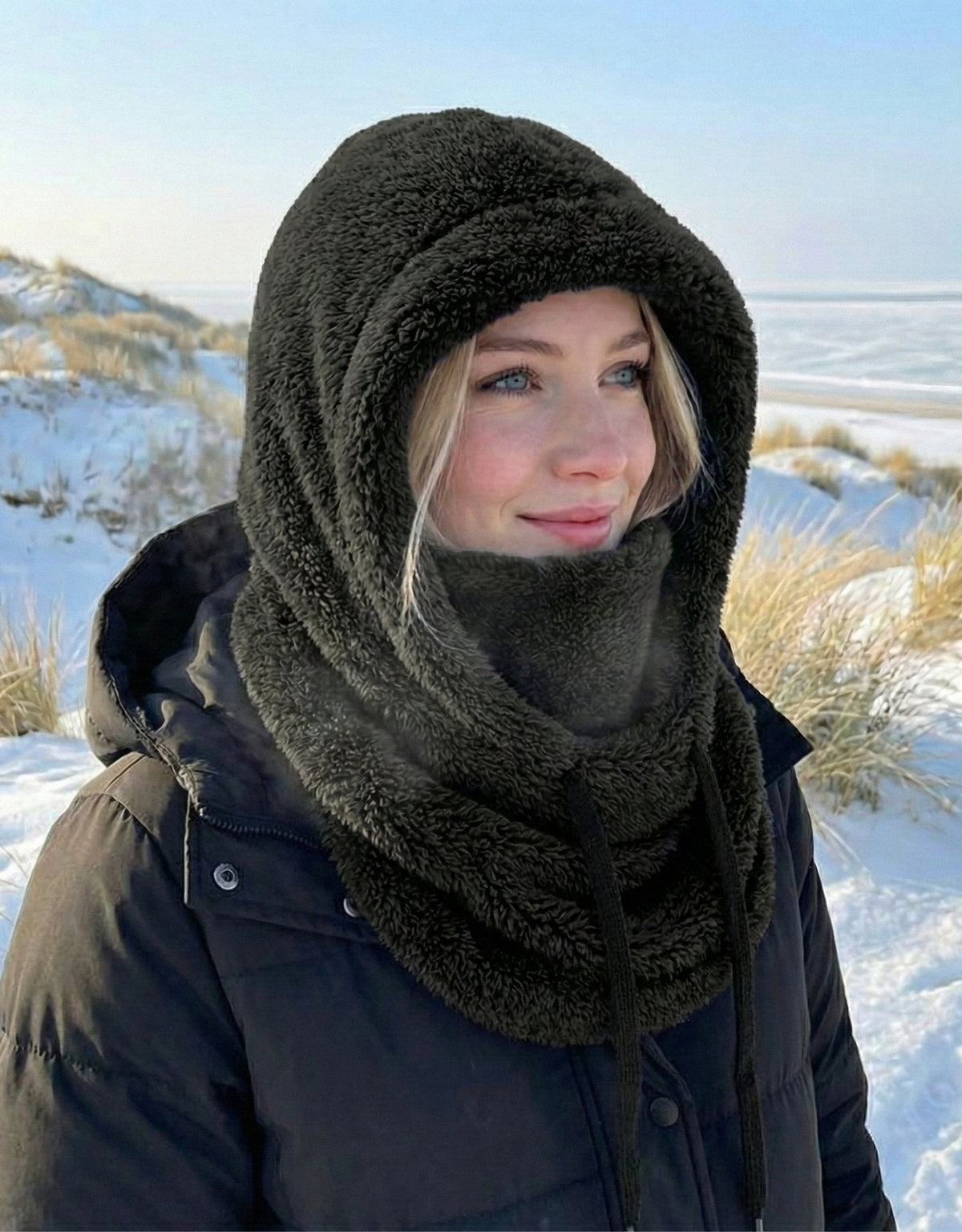 Gebreide Capuchon Sjaal Wintermuts Dames – Zacht Warm Gevoerd met Nekbescherming voor Koude Winterdagen | Sansoti