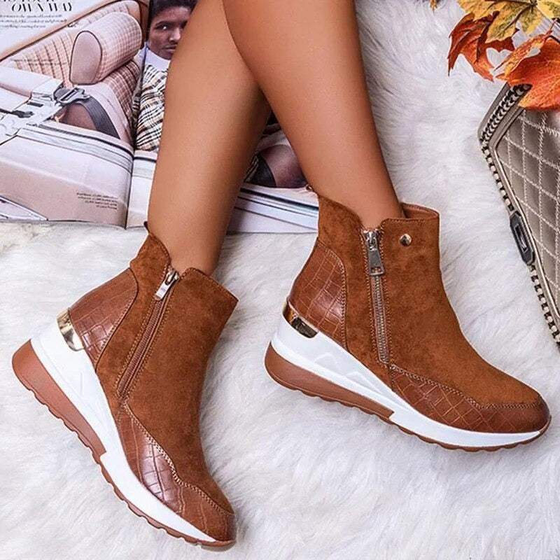 Bottines pour femmes à fermeture éclair, confortables, en cuir, au design élégant, pour un usage quotidien, avec semelle robuste et tendance | Sansoti