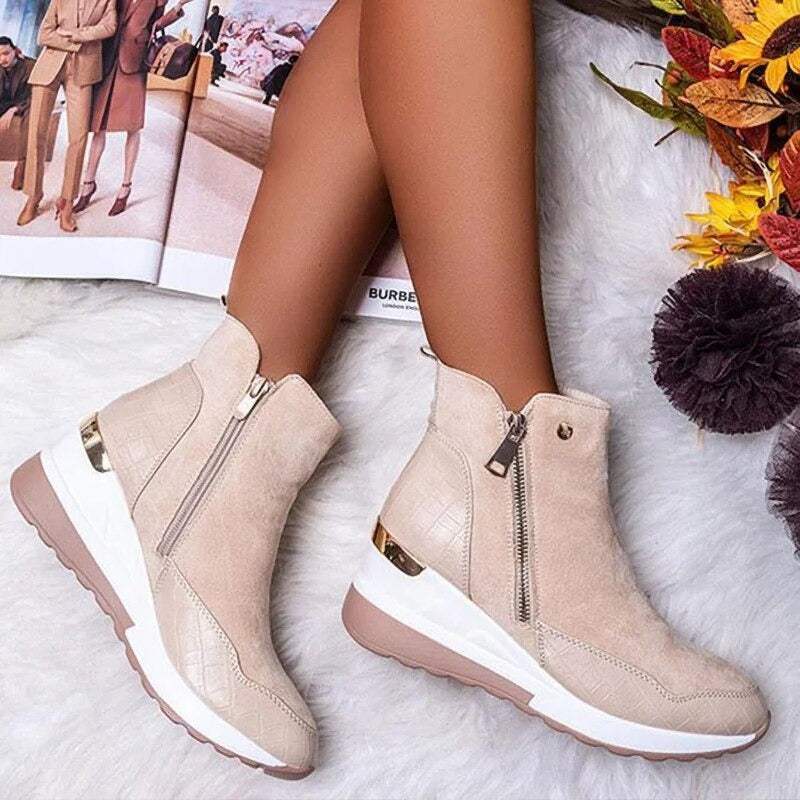 Bottines pour femmes à fermeture éclair, confortables, en cuir, au design élégant, pour un usage quotidien, avec semelle robuste et tendance | Sansoti