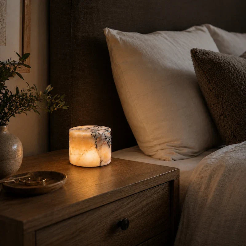 Lampe de table rechargeable en marbre, sans fil, avec commande tactile, LED blanc chaud à intensité variable, lampe d’ambiance pour table de chevet et bureau | Sansoti