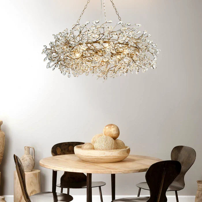 Lustre avec finition dorée, 6 à 12 sources lumineuses, suspension en fer fabriquée à la main, réglable, pour table à manger | Sansoti