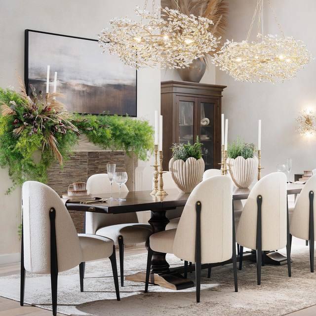 Lustre avec finition dorée, 6 à 12 sources lumineuses, suspension en fer fabriquée à la main, réglable, pour table à manger | Sansoti