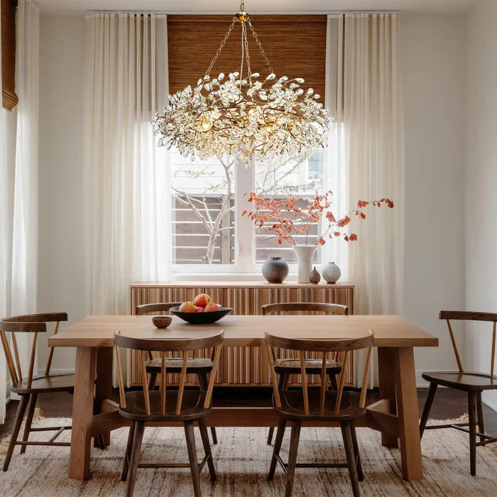 Lustre avec finition dorée, 6 à 12 sources lumineuses, suspension en fer fabriquée à la main, réglable, pour table à manger | Sansoti