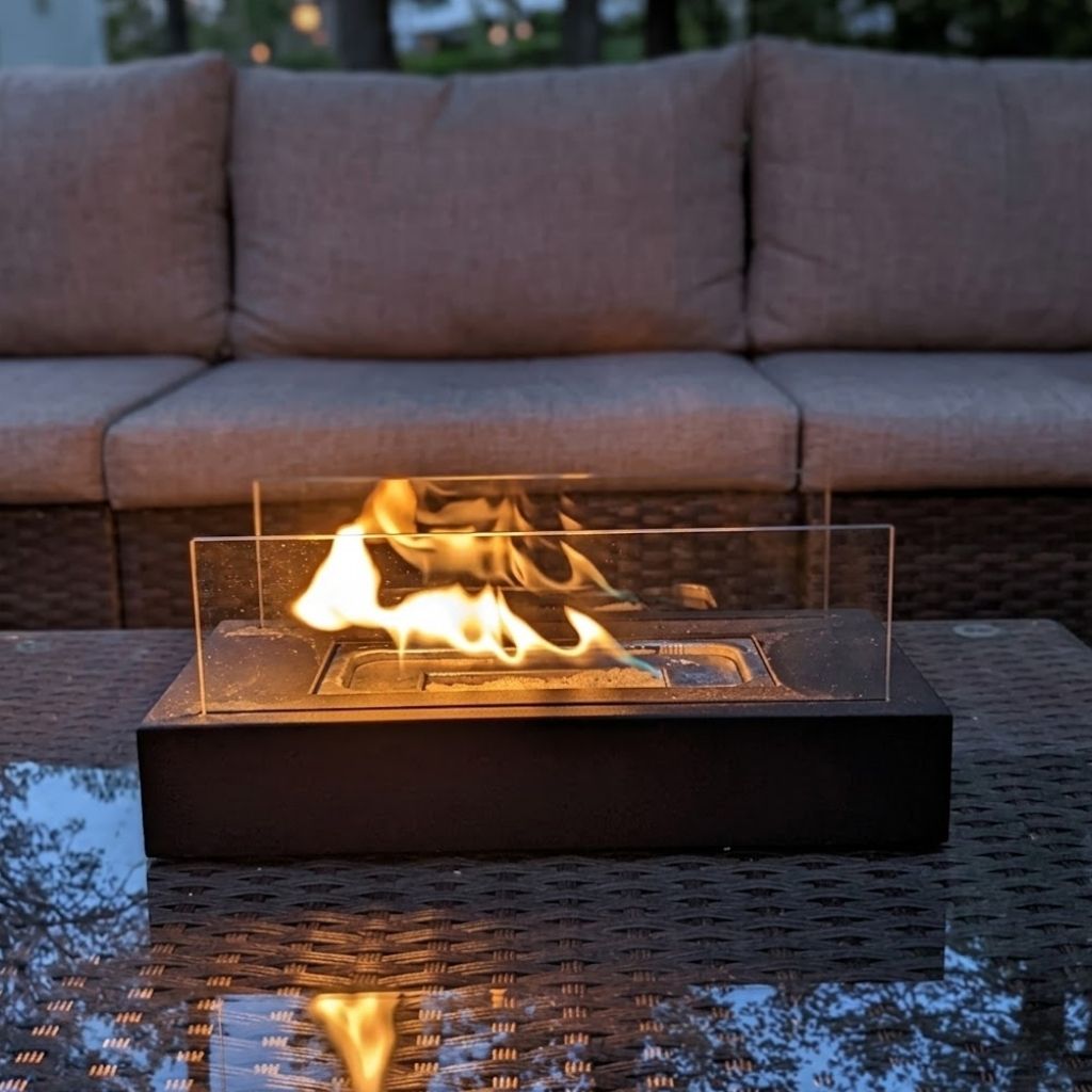 Tisch-Feuerstelle Rechteckig Gehärtetes Glas Bioethanol Stimmungswärme Innen Außen Tragbares Modernes Design | Sansoti