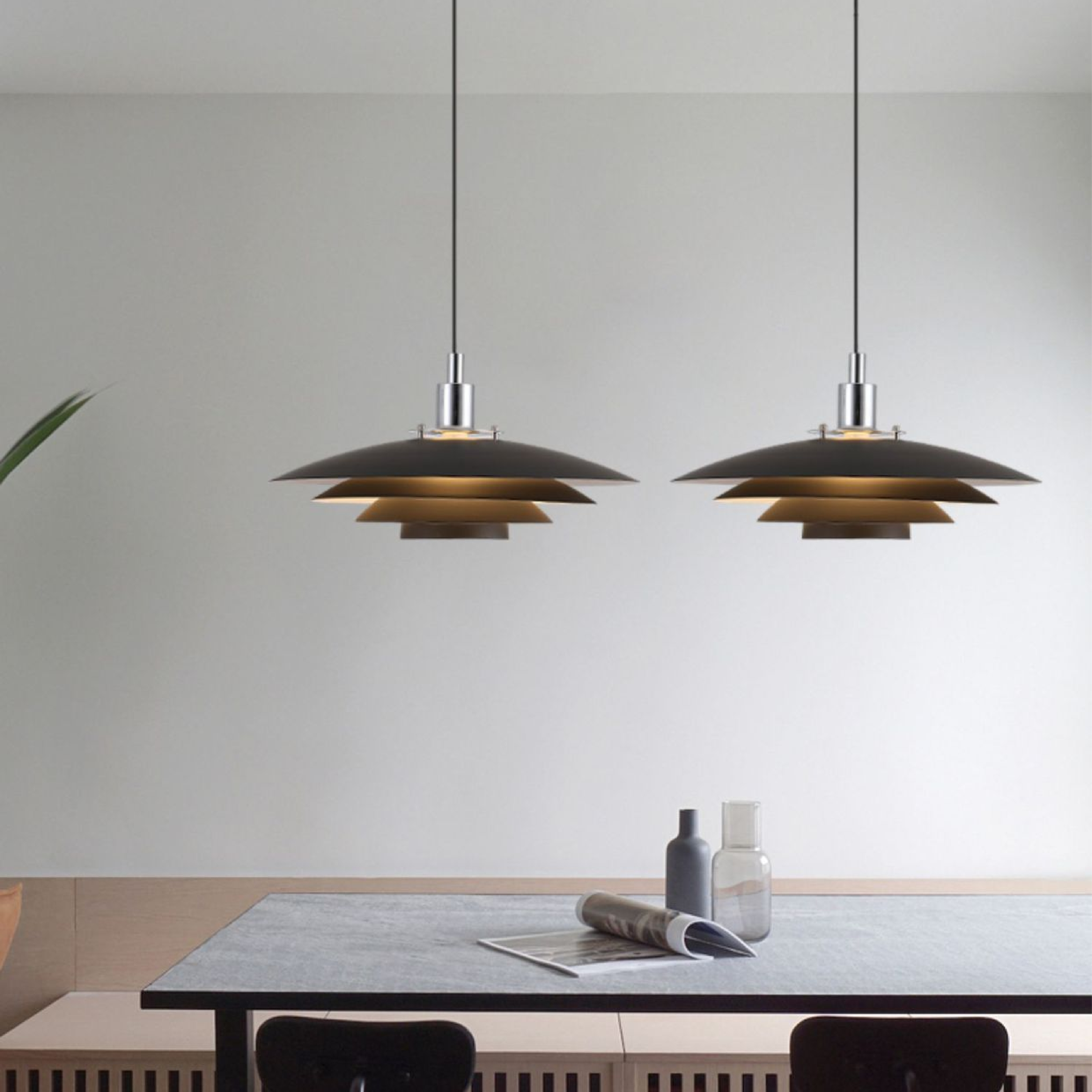 Metall Niedrige Hängeleuchte Eisen 30cm 38cm Schwarz Weiß Esstisch Küche Skandinavisches Design Geschichtete Hängeleuchte Warmes Licht | Restfield