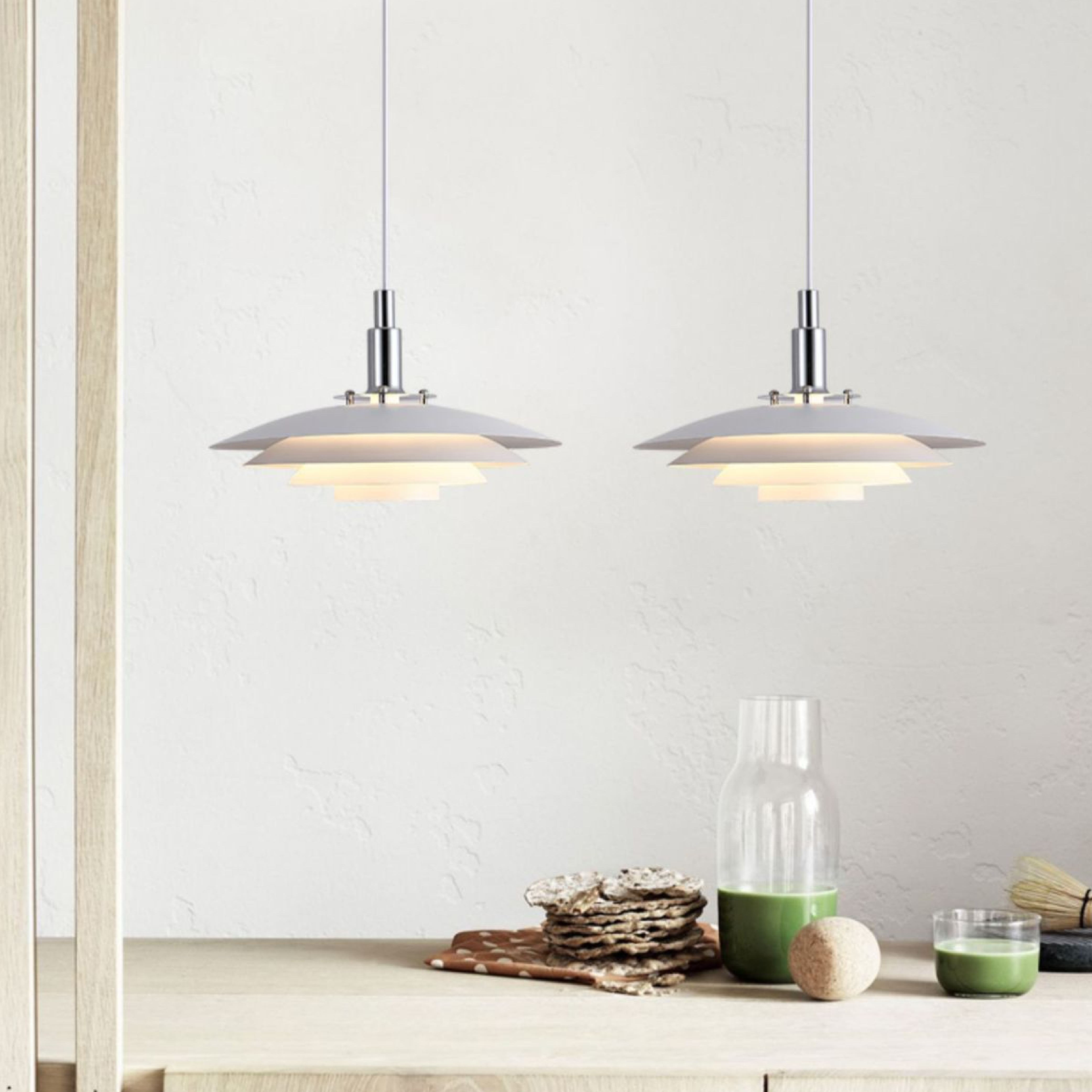 Metall Niedrige Hängeleuchte Eisen 30cm 38cm Schwarz Weiß Esstisch Küche Skandinavisches Design Geschichtete Hängeleuchte Warmes Licht | Restfield