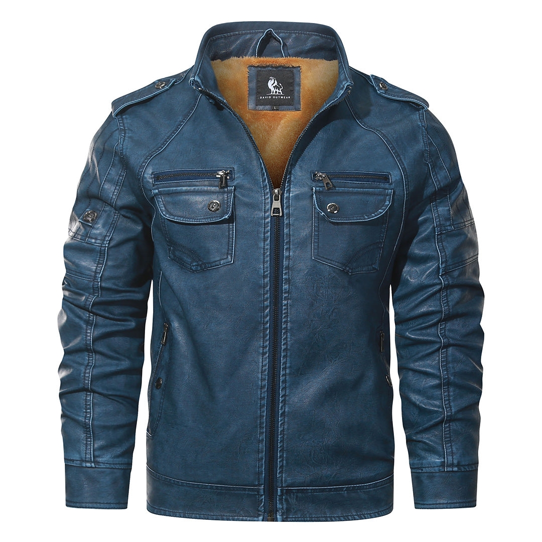 Fleece Bikerjack Heren Dames Blauw PU Leder Waterafstotend Slijtvast Robuust Motorjas Winter Warm Comfort | Sansoti