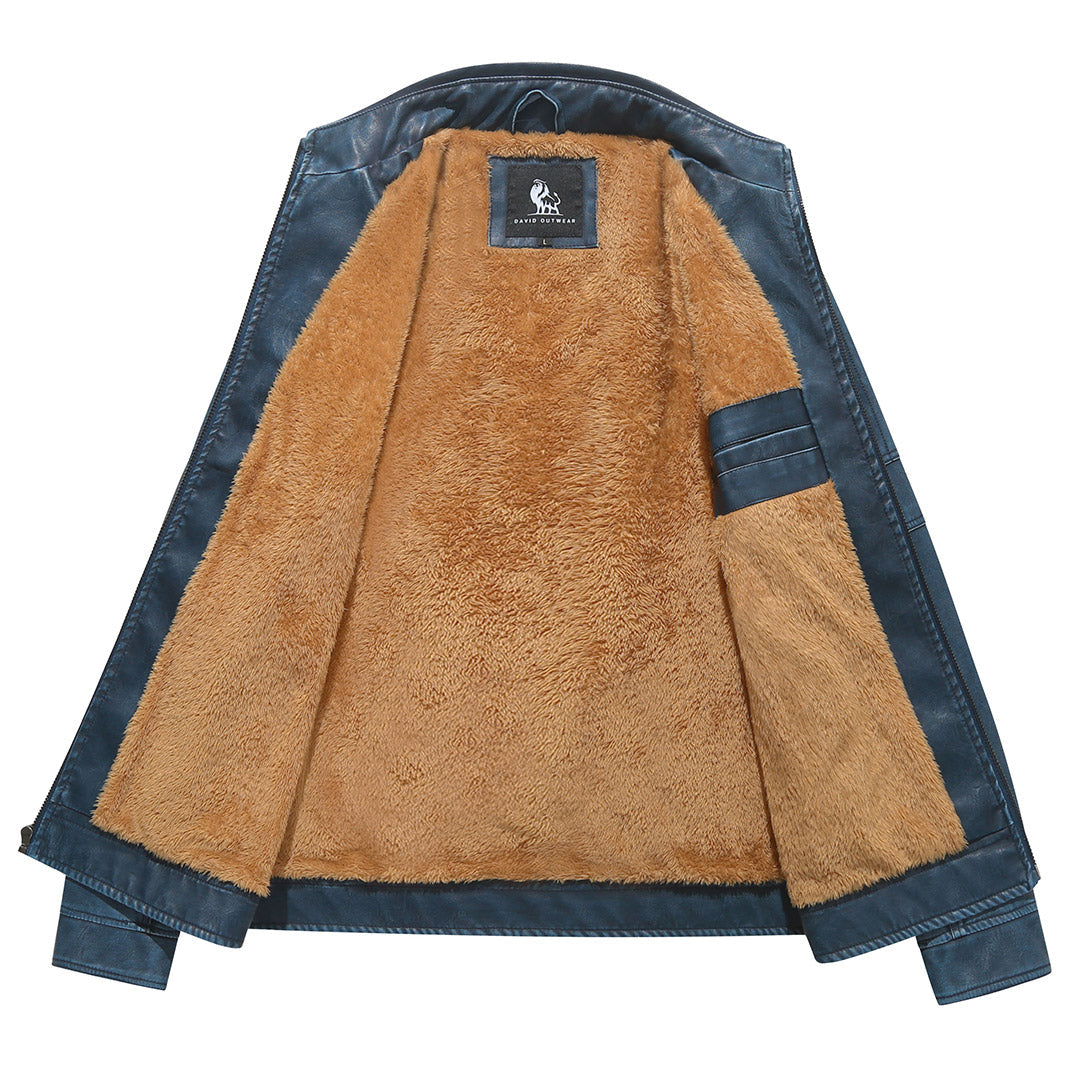Fleece Bikerjack Heren Dames Blauw PU Leder Waterafstotend Slijtvast Robuust Motorjas Winter Warm Comfort | Sansoti