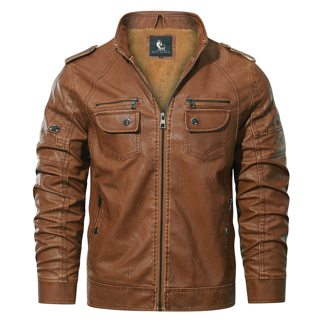 Fleece Motorjas Dames Heren Biker Jacket Kunstleer Waterbestendig Sienna Bruin Zwart Casual Streetwear | Sansoti