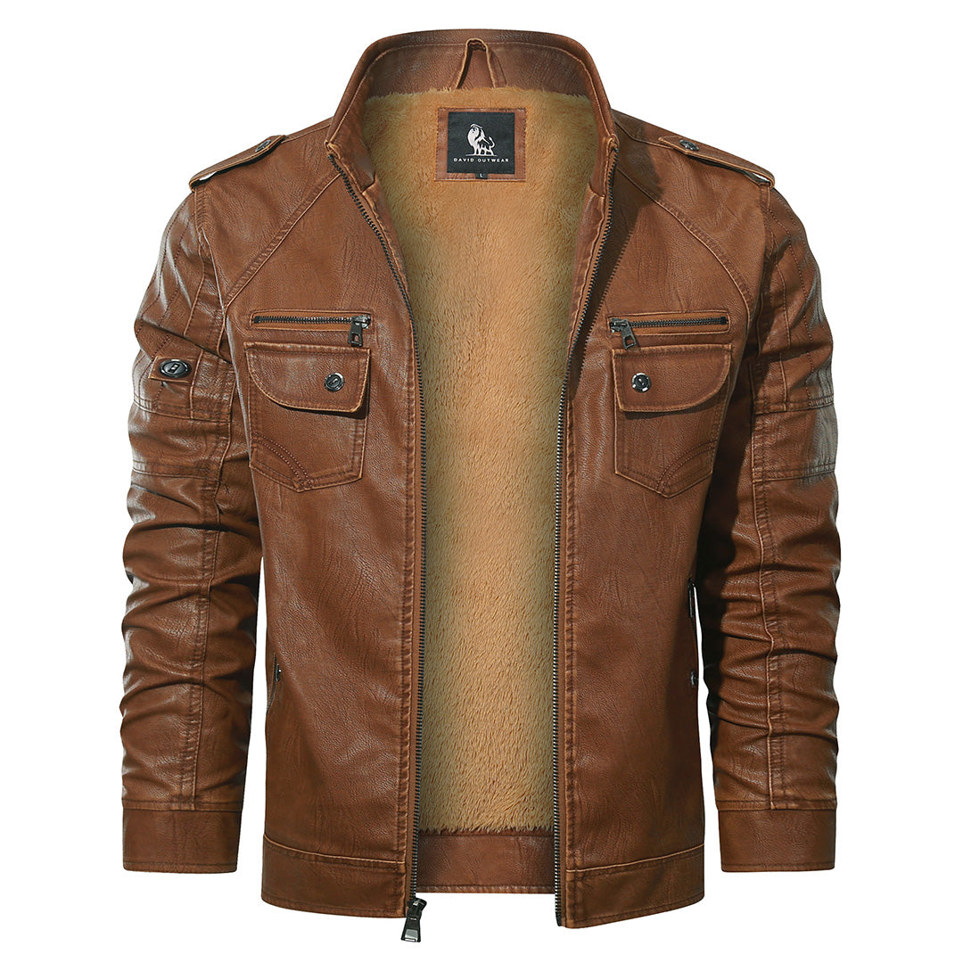Fleece Motorjas Dames Heren Biker Jacket Kunstleer Waterbestendig Sienna Bruin Zwart Casual Streetwear | Sansoti