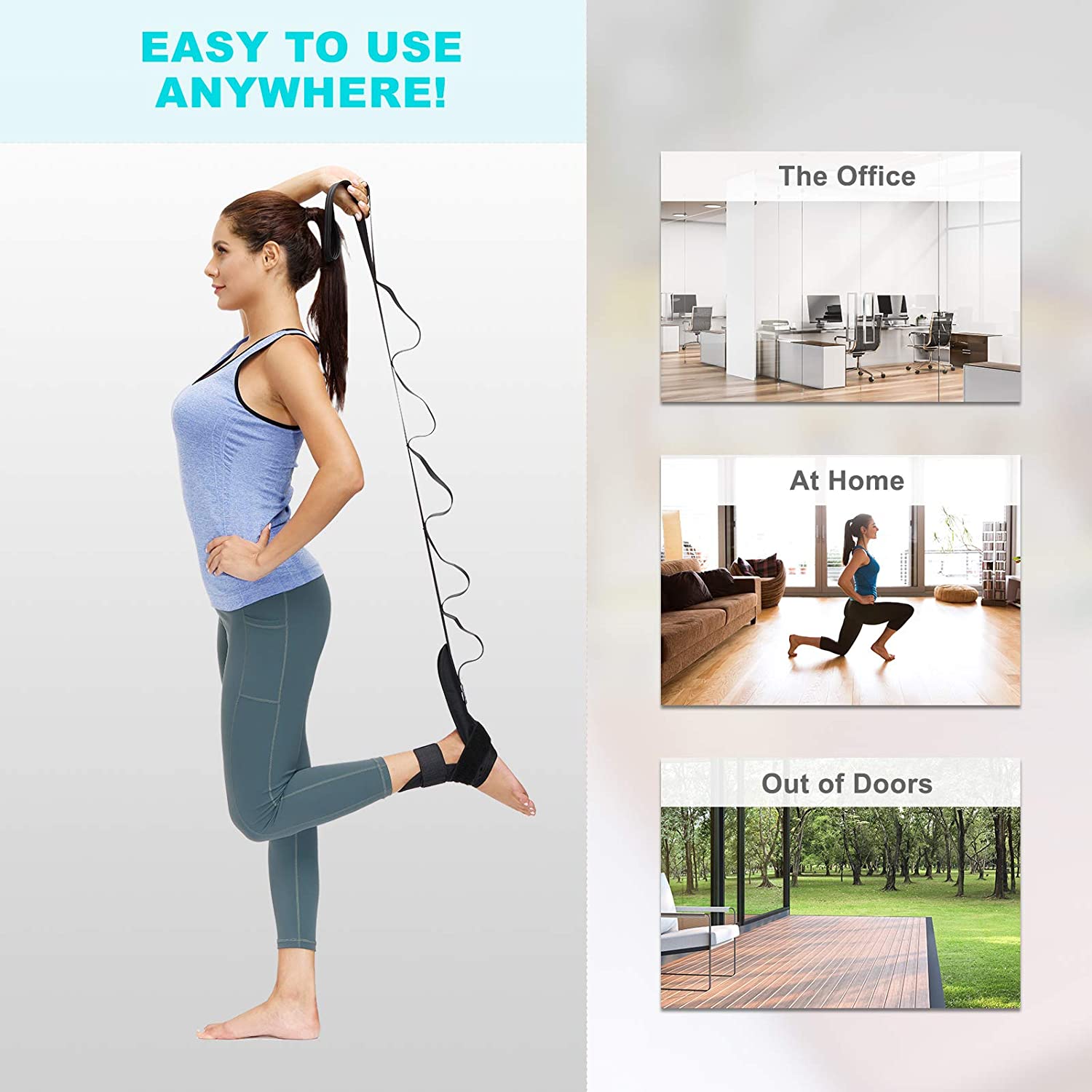 Beenstretch Band met Voetlussen voor Hamstring Kuiten Onderrug Stretching Yoga Fitness Flexibiliteit | Sansoti