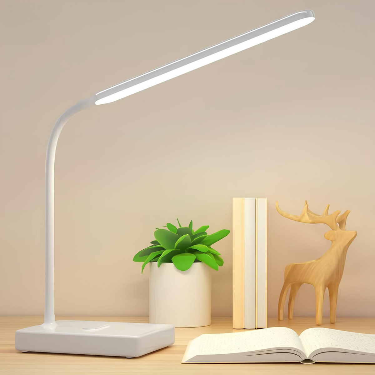 Bureaulamp met Flexibele Arm Oplaadbaar Dimbaar LED Licht voor Bureau Werkkamer Modern Design Tafelverlichting | Sansoti