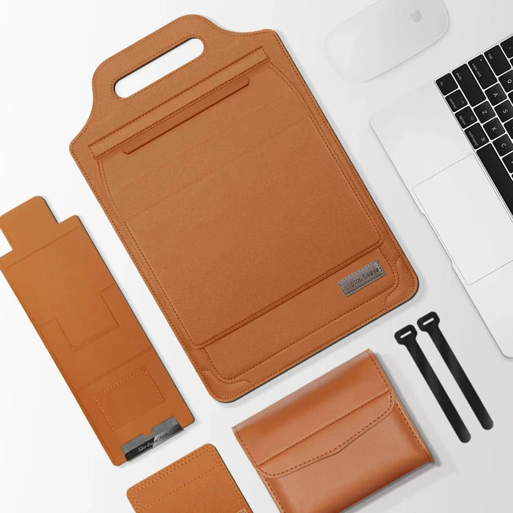 Luxe Laptop Sleeve met Verstelbare Standaard | Ergonomisch PU-Leer Werkstation voor 11-15.6 Inch | Mobiele Kantooroplossing | Sansoti