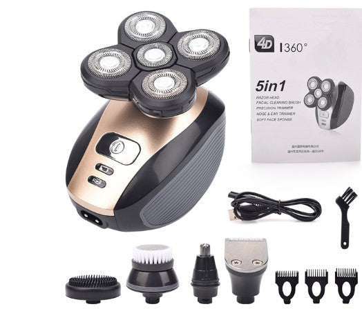 Roterende Scheerapparaat met Vijf Meskoppen voor Hoofd Lichaam en Gezicht Waterdicht USB Oplaadbaar Kaalscheren | Sansoti