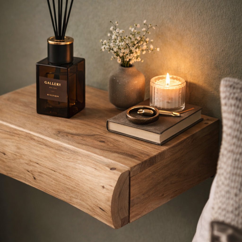 Zwevend Nachtkastje Set van 2 Acaciahout Wandmontage Modern Slaapkamer Opbergruimte Scandinavisch Design | Sansoti